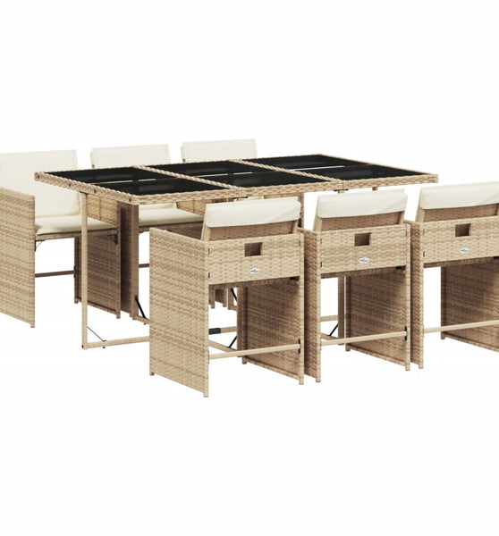 7-tlg. Garten-Essgruppe mit Kissen Beige Poly Rattan