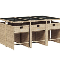 7-tlg. Garten-Essgruppe mit Kissen Beige Poly Rattan