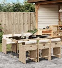 7-tlg. Garten-Essgruppe mit Kissen Beige Poly Rattan