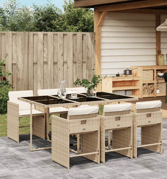 7-tlg. Garten-Essgruppe mit Kissen Beige Poly Rattan