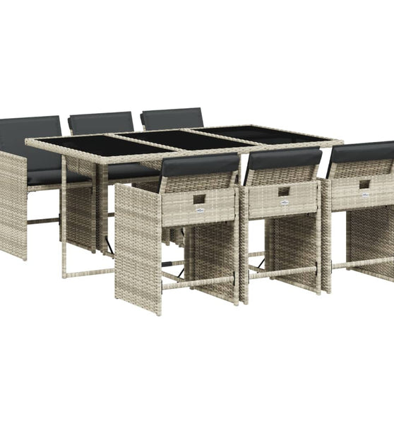 7-tlg. Garten-Essgruppe mit Kissen Hellgrau Poly Rattan