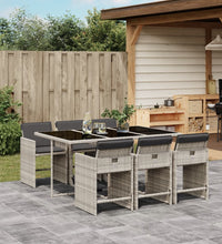 7-tlg. Garten-Essgruppe mit Kissen Hellgrau Poly Rattan