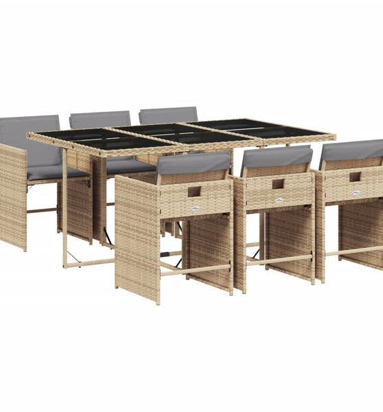 7-tlg. Garten-Essgruppe mit Kissen Beigemischung Poly Rattan