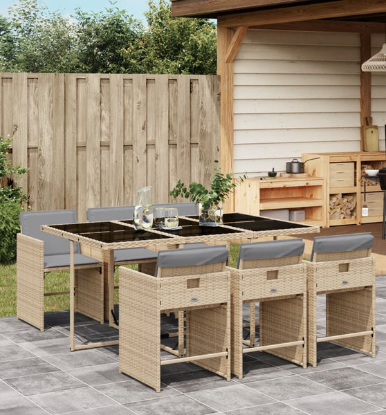 7-tlg. Garten-Essgruppe mit Kissen Beigemischung Poly Rattan