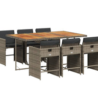 7-tlg. Garten-Essgruppe mit Kissen Grau Poly Rattan