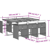 7-tlg. Garten-Essgruppe mit Kissen Grau Poly Rattan