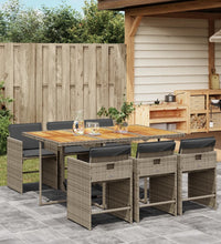 7-tlg. Garten-Essgruppe mit Kissen Grau Poly Rattan