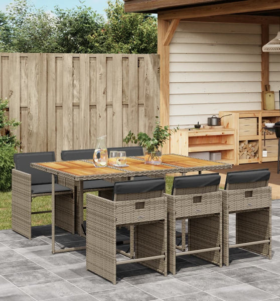 7-tlg. Garten-Essgruppe mit Kissen Grau Poly Rattan