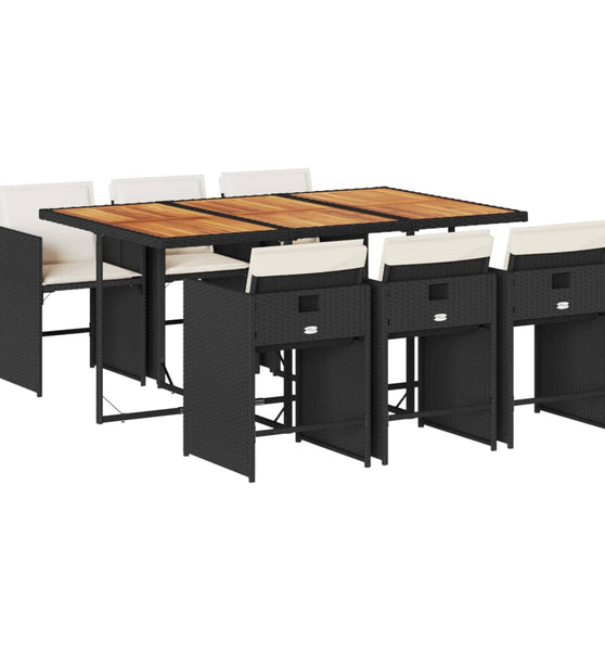 7-tlg. Garten-Essgruppe mit Kissen Schwarz Poly Rattan