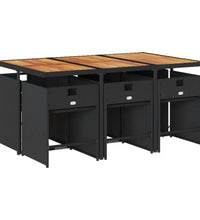 7-tlg. Garten-Essgruppe mit Kissen Schwarz Poly Rattan