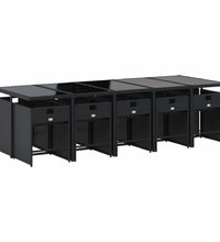11-tlg. Garten-Essgruppe mit Kissen Schwarz Poly Rattan