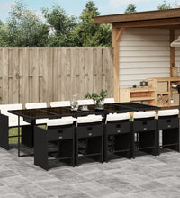 11-tlg. Garten-Essgruppe mit Kissen Schwarz Poly Rattan