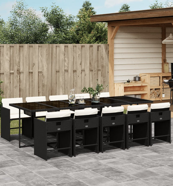 11-tlg. Garten-Essgruppe mit Kissen Schwarz Poly Rattan