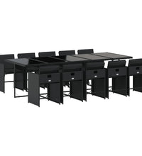 11-tlg. Garten-Essgruppe mit Kissen Schwarz Poly Rattan