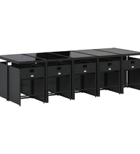 11-tlg. Garten-Essgruppe mit Kissen Schwarz Poly Rattan