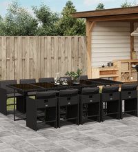 11-tlg. Garten-Essgruppe mit Kissen Schwarz Poly Rattan