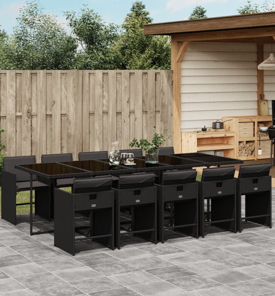11-tlg. Garten-Essgruppe mit Kissen Schwarz Poly Rattan