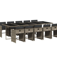 11-tlg. Garten-Essgruppe mit Kissen Grau Poly Rattan