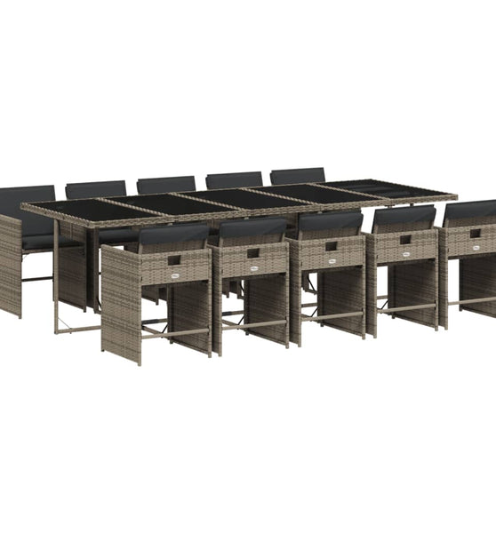 11-tlg. Garten-Essgruppe mit Kissen Grau Poly Rattan