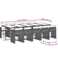 11-tlg. Garten-Essgruppe mit Kissen Grau Poly Rattan