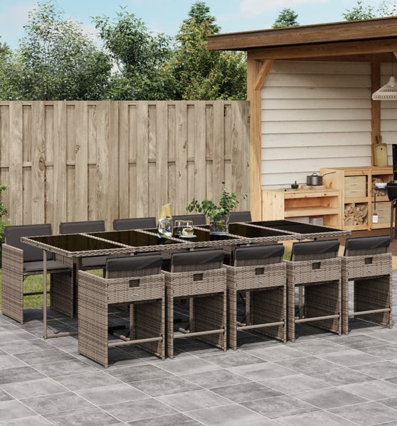 11-tlg. Garten-Essgruppe mit Kissen Grau Poly Rattan