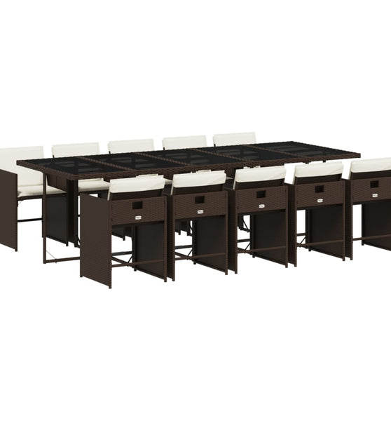 11-tlg. Garten-Essgruppe mit Kissen Braun Poly Rattan