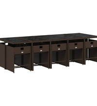11-tlg. Garten-Essgruppe mit Kissen Braun Poly Rattan