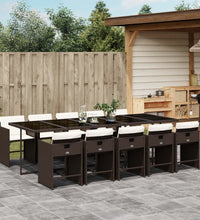 11-tlg. Garten-Essgruppe mit Kissen Braun Poly Rattan