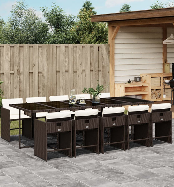 11-tlg. Garten-Essgruppe mit Kissen Braun Poly Rattan