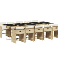 11-tlg. Garten-Essgruppe mit Kissen Beige Poly Rattan