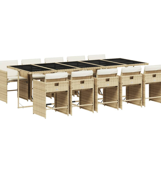 11-tlg. Garten-Essgruppe mit Kissen Beige Poly Rattan
