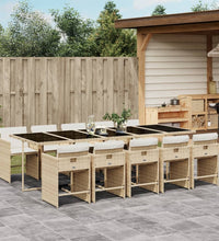 11-tlg. Garten-Essgruppe mit Kissen Beige Poly Rattan