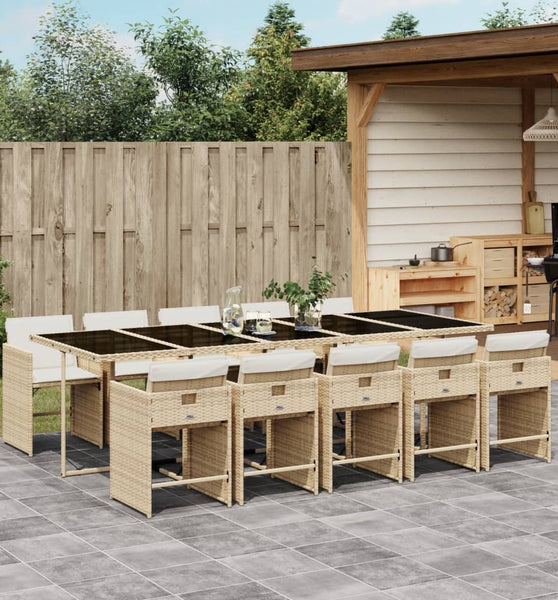 11-tlg. Garten-Essgruppe mit Kissen Beige Poly Rattan