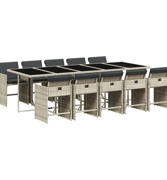 11-tlg. Garten-Essgruppe mit Kissen Hellgrau Poly Rattan