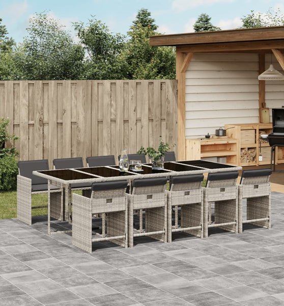 11-tlg. Garten-Essgruppe mit Kissen Hellgrau Poly Rattan