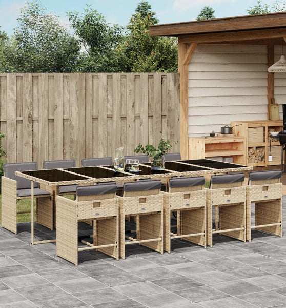 11-tlg. Garten-Essgruppe mit Kissen Beigemischung Poly Rattan