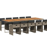 11-tlg. Garten-Essgruppe mit Kissen Grau Poly Rattan