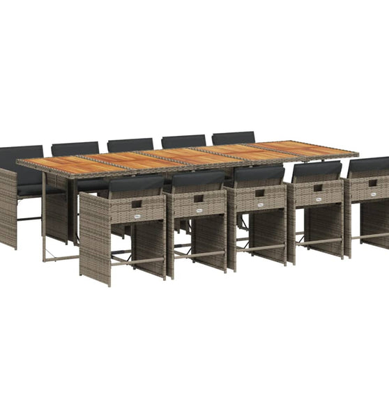 11-tlg. Garten-Essgruppe mit Kissen Grau Poly Rattan