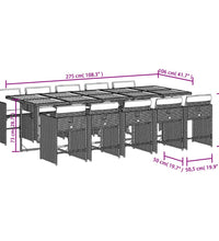 11-tlg. Garten-Essgruppe mit Kissen Grau Poly Rattan