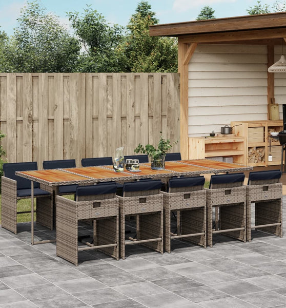 11-tlg. Garten-Essgruppe mit Kissen Grau Poly Rattan