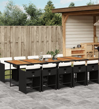 11-tlg. Garten-Essgruppe mit Kissen Schwarz Poly Rattan