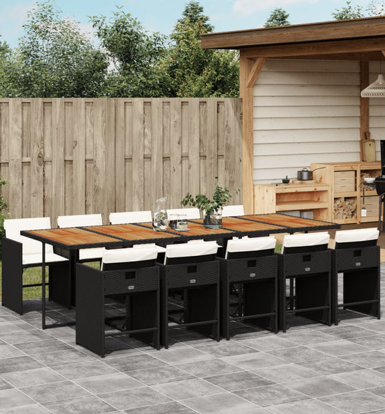 11-tlg. Garten-Essgruppe mit Kissen Schwarz Poly Rattan