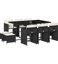 11-tlg. Garten-Essgruppe mit Kissen Schwarz Poly Rattan