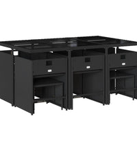 11-tlg. Garten-Essgruppe mit Kissen Schwarz Poly Rattan