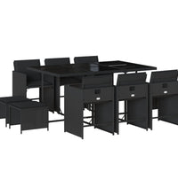 11-tlg. Garten-Essgruppe mit Kissen Schwarz Poly Rattan