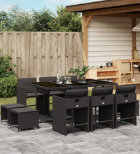11-tlg. Garten-Essgruppe mit Kissen Schwarz Poly Rattan