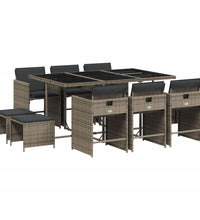 11-tlg. Garten-Essgruppe mit Kissen Grau Poly Rattan