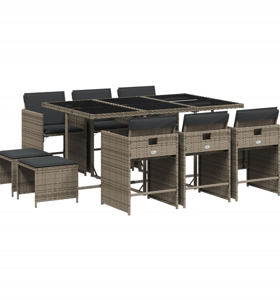 11-tlg. Garten-Essgruppe mit Kissen Grau Poly Rattan