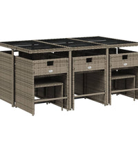 11-tlg. Garten-Essgruppe mit Kissen Grau Poly Rattan