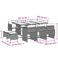 11-tlg. Garten-Essgruppe mit Kissen Grau Poly Rattan